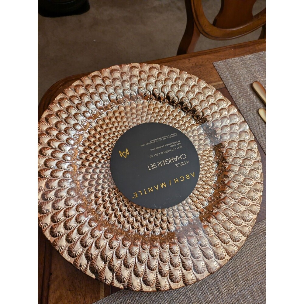 New Set 4 Gold Charger Plates By Arch Mantle 13" X 13"